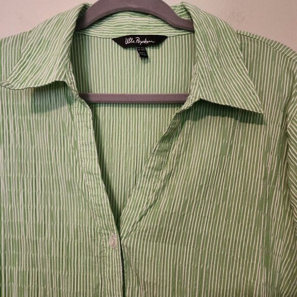 Ulla Popken plus size women 20-22 green stripes button down collared shirt - Picture 3 of 12